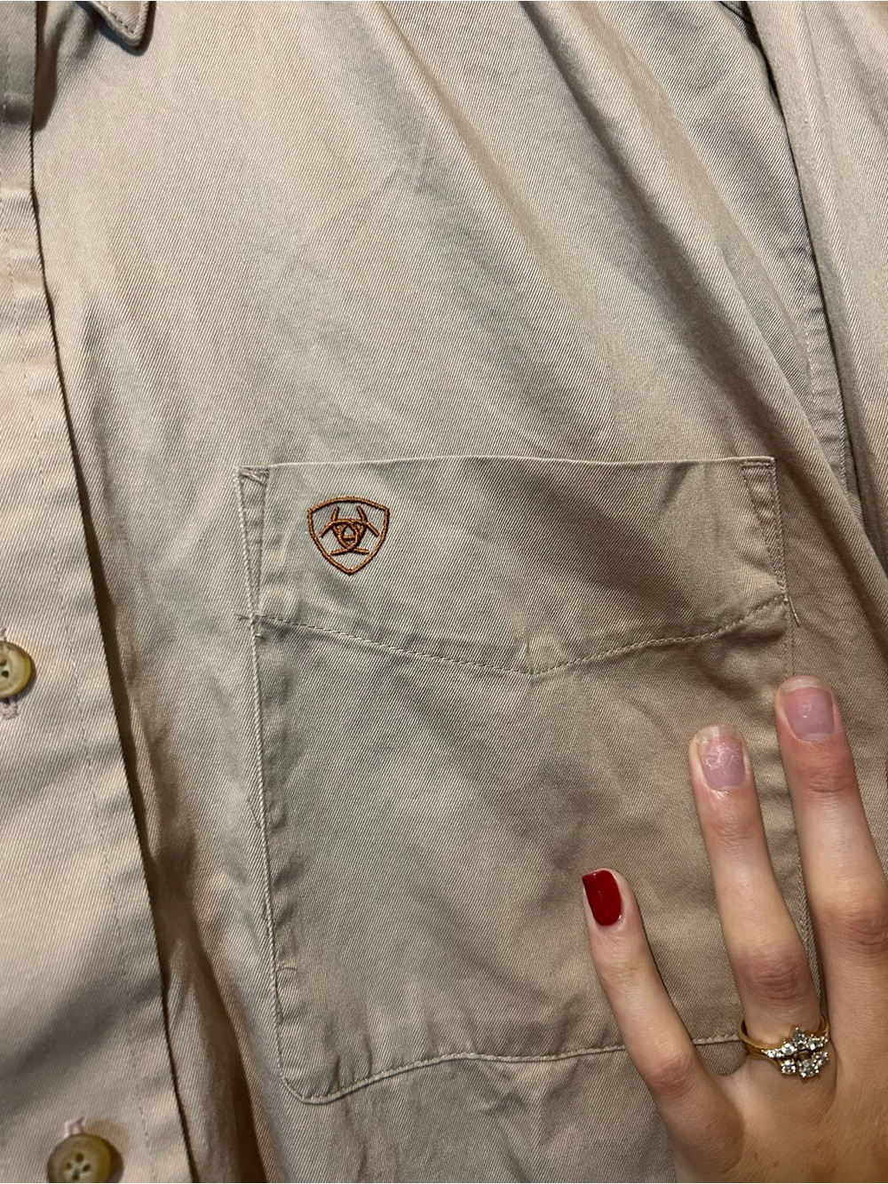Ariat Men's Light Beige Button-Down Work Shirt - Picture 2 of 8